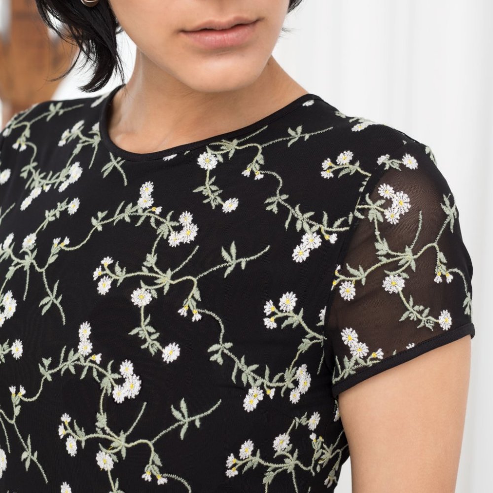 NWT & Other Stories Floral Embroidered Mesh Mini Dress